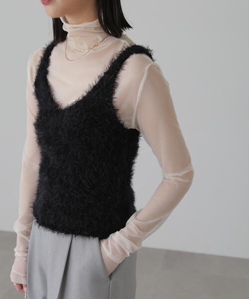 FREE'S MART（フリーズマート）の「◆フェザーニットタンクトップ（ベスト・レディース・ブラック/ホワイト/オレンジ・FREE）」の7枚目の写真