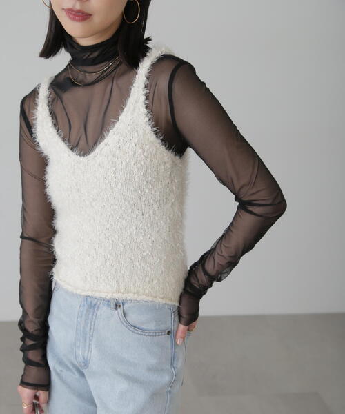 FREE'S MART（フリーズマート）の「◆フェザーニットタンクトップ（ベスト・レディース・ブラック/ホワイト/オレンジ・FREE）」の17枚目の写真