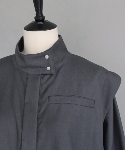 &g'aime（アンジェム）の「【&g'aime】4WAYスタンドカラーツイルコート（モッズコート・レディース・ブラック/グレイッシュベージュ・FREE）」の9枚目の写真