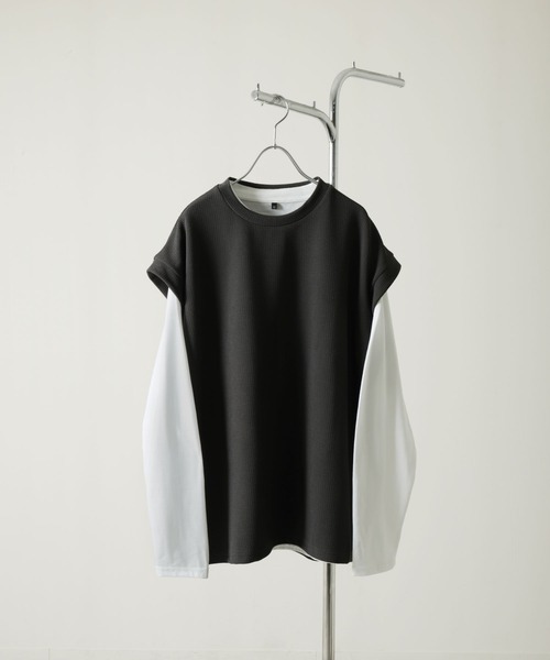 ZIP FIVE（ジップファイブ）の「ジャガード ベスト + ロンT セット レイヤード アンサンブル（Tシャツ/カットソー・メンズ・ベージュ/ブラック/グレー・MEDIUM/LARGE/X-LARGE）」の2枚目の写真