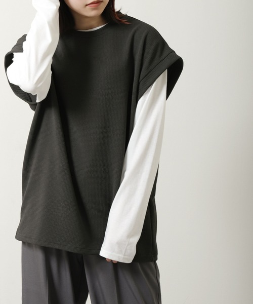 ZIP FIVE（ジップファイブ）の「ジャガード ベスト + ロンT セット レイヤード アンサンブル（Tシャツ/カットソー・メンズ・ベージュ/ブラック/グレー・MEDIUM/LARGE/X-LARGE）」の4枚目の写真