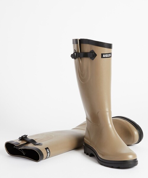 AIGLE(エーグル)の「防水 エーグランティーヌ2 ラバー ロングブーツ(レインシューズ・レディース・ブラック/ライトベージュ・36/35/38/37/40/39/41)」の2枚目の写真