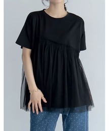 Re:EDIT | [2024SS PRE ORDER]チュールドッキングビスチェライクベアデザインTシャツ(Tシャツ/カットソー)