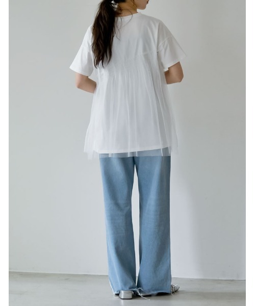 Re:EDIT(リエディ)の「チュールドッキングビスチェライクベアデザインTシャツ(Tシャツ/カットソー・レディース・ブラック/ホワイト×ホワイト/ホワイト×ブラック・MEDIUM/LARGE)」の7枚目の写真