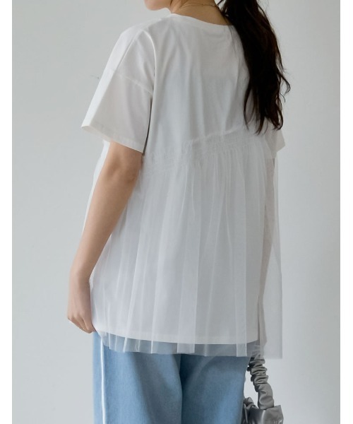 Re:EDIT(リエディ)の「チュールドッキングビスチェライクベアデザインTシャツ(Tシャツ/カットソー・レディース・ブラック/ホワイト×ホワイト/ホワイト×ブラック・MEDIUM/LARGE)」の8枚目の写真
