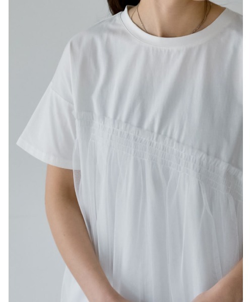 Re:EDIT(リエディ)の「チュールドッキングビスチェライクベアデザインTシャツ(Tシャツ/カットソー・レディース・ブラック/ホワイト×ホワイト/ホワイト×ブラック・MEDIUM/LARGE)」の10枚目の写真