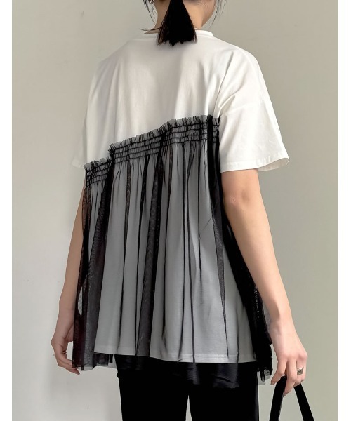 Re:EDIT(リエディ)の「チュールドッキングビスチェライクベアデザインTシャツ(Tシャツ/カットソー・レディース・ブラック/ホワイト×ホワイト/ホワイト×ブラック・MEDIUM/LARGE)」の13枚目の写真