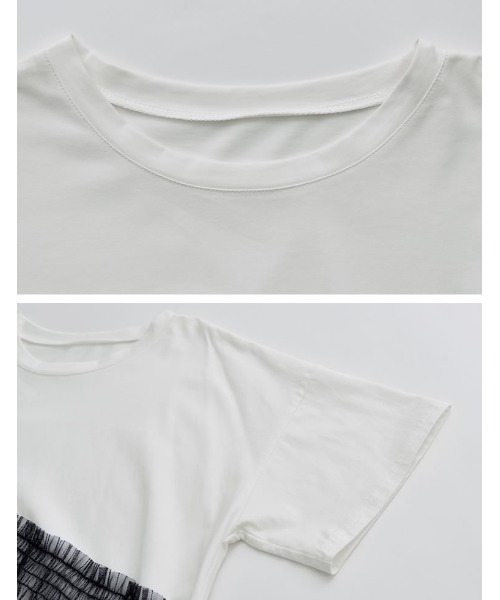 Re:EDIT(リエディ)の「チュールドッキングビスチェライクベアデザインTシャツ(Tシャツ/カットソー・レディース・ブラック/ホワイト×ホワイト/ホワイト×ブラック・MEDIUM/LARGE)」の15枚目の写真