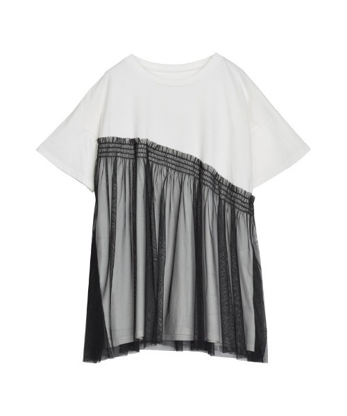 Re:EDIT(リエディ)の「チュールドッキングビスチェライクベアデザインTシャツ(Tシャツ/カットソー・レディース・ブラック/ホワイト×ホワイト/ホワイト×ブラック・MEDIUM/LARGE)」の20枚目の写真