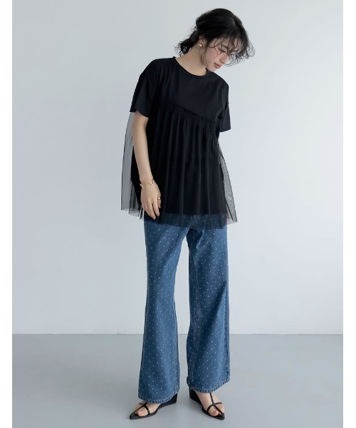 Re:EDIT(リエディ)の「チュールドッキングビスチェライクベアデザインTシャツ(Tシャツ/カットソー・レディース・ブラック/ホワイト×ホワイト/ホワイト×ブラック・MEDIUM/LARGE)」の22枚目の写真