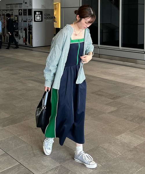 forksy.】ハーフジップ配色トラックジャージキャミワンピース forksy