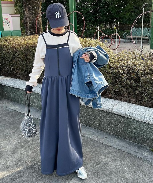 forksy.】ハーフジップ配色トラックジャージキャミワンピース