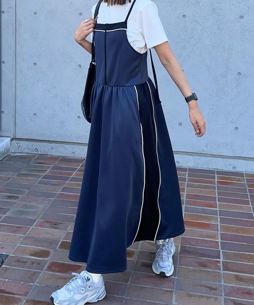 forksy.（フォルクシー）の「【forksy.】ハーフジップ配色トラックジャージキャミワンピース（ワンピース・レディース・パープル/ネイビー/チャコール・FREE）」の6枚目の写真