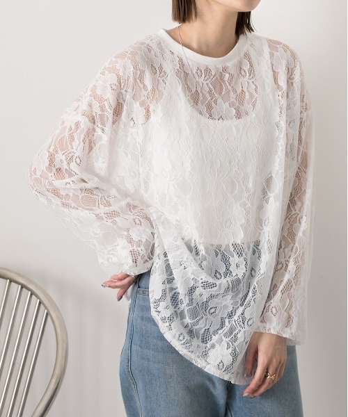 ad thie(アドティエ)の「シアーレース オーバートップス(Tシャツ/カットソー・レディース・ブラック/オフホワイト・FREE)」の2枚目の写真