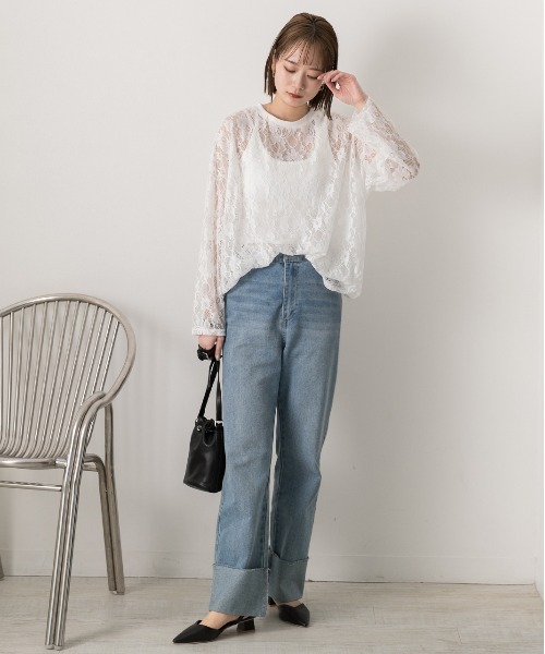 ad thie(アドティエ)の「シアーレース オーバートップス(Tシャツ/カットソー・レディース・ブラック/オフホワイト・FREE)」の3枚目の写真