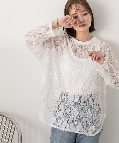 ad thie(アドティエ)の「シアーレース オーバートップス(Tシャツ/カットソー・レディース・ブラック/オフホワイト・FREE)」の4枚目の写真