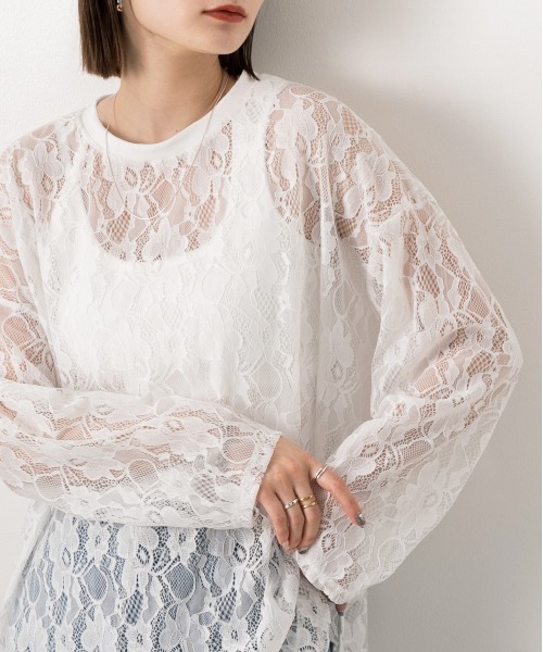 ad thie(アドティエ)の「シアーレース オーバートップス(Tシャツ/カットソー・レディース・ブラック/オフホワイト・FREE)」の5枚目の写真