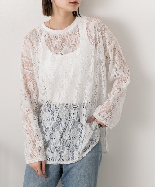 ad thie(アドティエ)の「シアーレース オーバートップス(Tシャツ/カットソー・レディース・ブラック/オフホワイト・FREE)」の9枚目の写真