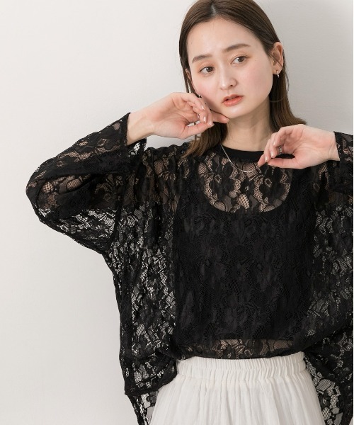 ad thie(アドティエ)の「シアーレース オーバートップス(Tシャツ/カットソー・レディース・ブラック/オフホワイト・FREE)」の14枚目の写真
