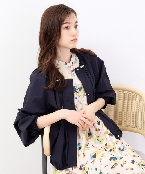 美品✨セオリー CRUSHED SATIN ブルゾン お家洗い可 ネイビー S index（インデックス）の「◇≪S-LLsize≫ 撥水ギャザーショート