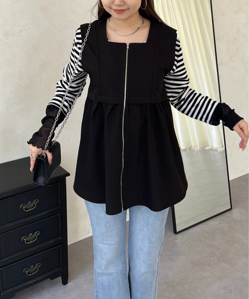 prose verse（プロズヴェール）の「フロントジップスクエアネックペプラムジレ（ベスト・レディース・アイボリー/ブラック・ﾌﾘ-）」の21枚目の写真