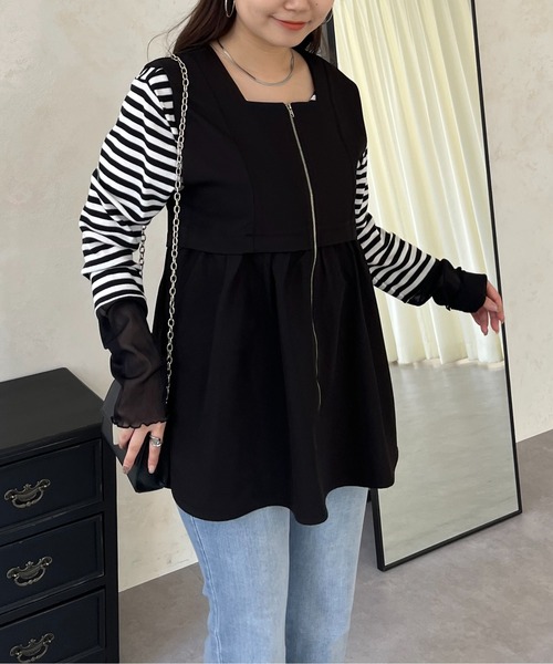 prose verse（プロズヴェール）の「フロントジップスクエアネックペプラムジレ（ベスト・レディース・アイボリー/ブラック・ﾌﾘ-）」の22枚目の写真