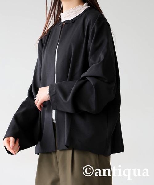 antiqua(アンティカ)の「ノーカラージャケット(ノーカラージャケット・レディース・ネイビー/ホワイト系その他/ブラック・R/P)」の12枚目の写真