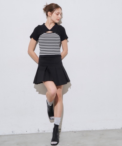 MOCOA'S(モコアズ)の「襟付きボーダークロップドトップス(Tシャツ/カットソー・レディース・ナチュラル/ブラック・FREE)」の11枚目の写真