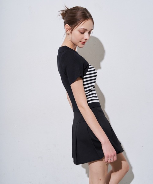 MOCOA'S(モコアズ)の「襟付きボーダークロップドトップス(Tシャツ/カットソー・レディース・ナチュラル/ブラック・FREE)」の21枚目の写真