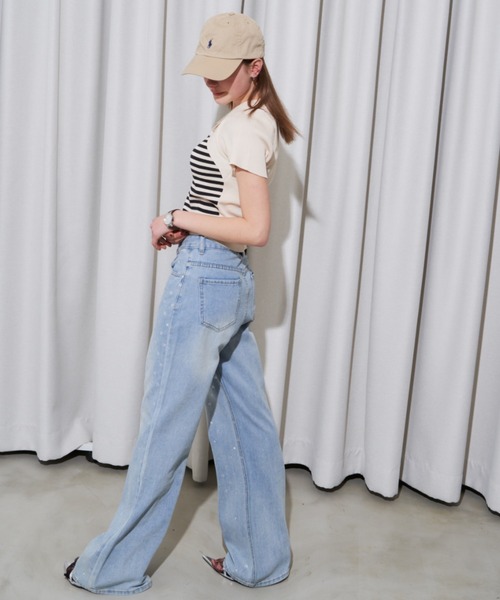 MOCOA'S(モコアズ)の「襟付きボーダークロップドトップス(Tシャツ/カットソー・レディース・ナチュラル/ブラック・FREE)」の3枚目の写真
