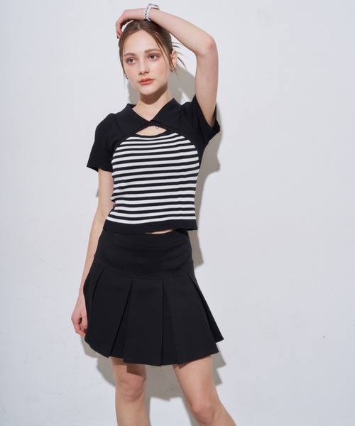 MOCOA'S(モコアズ)の「襟付きボーダークロップドトップス(Tシャツ/カットソー・レディース・ナチュラル/ブラック・FREE)」の18枚目の写真