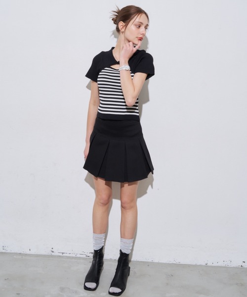 MOCOA'S(モコアズ)の「襟付きボーダークロップドトップス(Tシャツ/カットソー・レディース・ナチュラル/ブラック・FREE)」の16枚目の写真