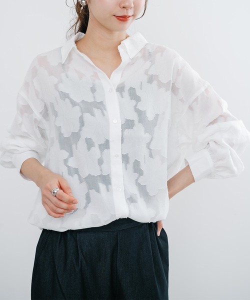 ANNA LUNA（アンナルナ）の「【ANNA LUNA】1枚でトレンド感満載の上品見え花柄ジャガードシャツブラウス（シャツ/ブラウス・レディース・パープル/ブラック/オフホワイト・LARGE/MEDIUM/X-LARGE）」の14枚目の写真
