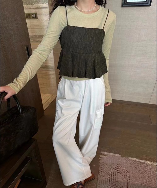 MAISON DE THERESE(メゾン ド テレーズ)の「TOPS Tシャツ&キャミソール2点セット(キャミソール・レディース・グレー/ホワイト/グリーン・M)」の3枚目の写真