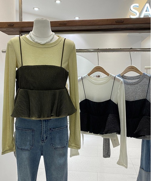 MAISON DE THERESE(メゾン ド テレーズ)の「TOPS Tシャツ&キャミソール2点セット(キャミソール・レディース・グレー/ホワイト/グリーン・M)」の13枚目の写真
