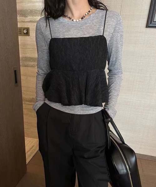 MAISON DE THERESE(メゾン ド テレーズ)の「TOPS Tシャツ&キャミソール2点セット(キャミソール・レディース・グレー/ホワイト/グリーン・M)」の6枚目の写真