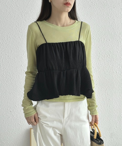 MAISON DE THERESE(メゾン ド テレーズ)の「TOPS Tシャツ&キャミソール2点セット(キャミソール・レディース・グレー/ホワイト/グリーン・M)」の9枚目の写真