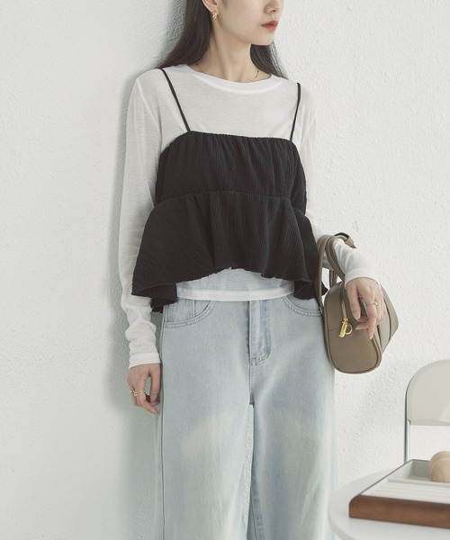 MAISON DE THERESE(メゾン ド テレーズ)の「TOPS Tシャツ&キャミソール2点セット(キャミソール・レディース・グレー/ホワイト/グリーン・M)」の4枚目の写真