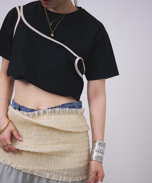 oll(オール)の「Piping multi way Tee(Tシャツ/カットソー・レディース・ベージュ/ホワイト/ブラック・FREE)」の3枚目の写真