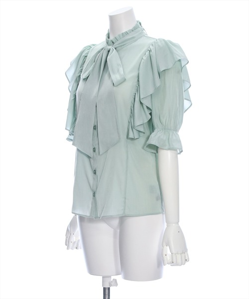 clear（クリア）の「ボウタイフリル半袖ブラウス≪2024SS≫（シャツ/ブラウス・レディース・オフホワイト/ピンク/ミント・F）」の7枚目の写真