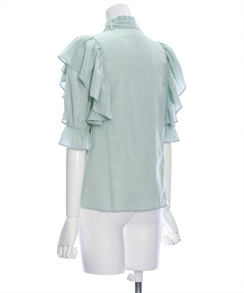 clear（クリア）の「ボウタイフリル半袖ブラウス≪2024SS≫（シャツ/ブラウス・レディース・オフホワイト/ピンク/ミント・F）」の5枚目の写真