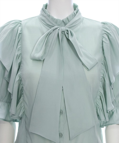 clear（クリア）の「ボウタイフリル半袖ブラウス≪2024SS≫（シャツ/ブラウス・レディース・オフホワイト/ピンク/ミント・F）」の10枚目の写真
