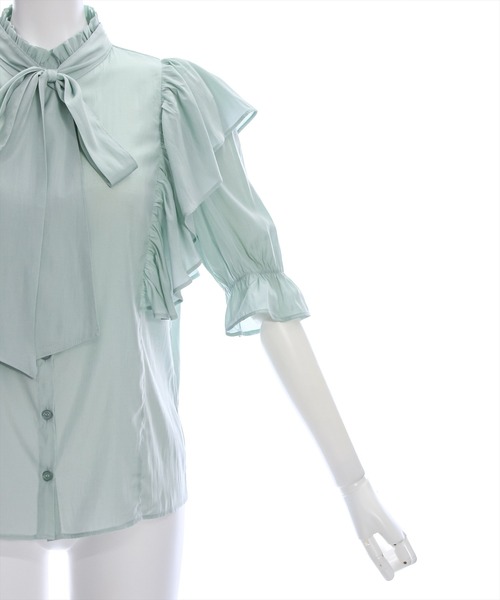 clear（クリア）の「ボウタイフリル半袖ブラウス≪2024SS≫（シャツ/ブラウス・レディース・オフホワイト/ピンク/ミント・F）」の9枚目の写真