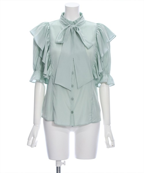 clear（クリア）の「ボウタイフリル半袖ブラウス≪2024SS≫（シャツ/ブラウス・レディース・オフホワイト/ピンク/ミント・F）」の18枚目の写真