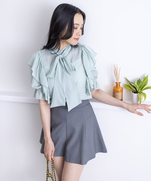 clear（クリア）の「ボウタイフリル半袖ブラウス≪2024SS≫（シャツ/ブラウス・レディース・オフホワイト/ピンク/ミント・F）」の12枚目の写真