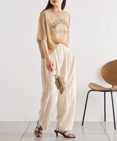 PUAL CE CIN（ピュアルセシン）の「ロゴプリントハーフスリーブシアーニット（ニット/セーター・レディース・グレー/ベージュ/アイボリー・FREE）」の15枚目の写真