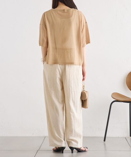 PUAL CE CIN（ピュアルセシン）の「ロゴプリントハーフスリーブシアーニット（ニット/セーター・レディース・グレー/ベージュ/アイボリー・FREE）」の16枚目の写真