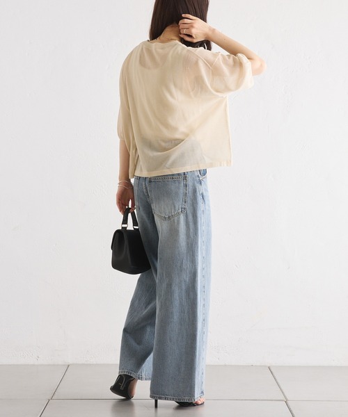 PUAL CE CIN（ピュアルセシン）の「ロゴプリントハーフスリーブシアーニット（ニット/セーター・レディース・グレー/ベージュ/アイボリー・FREE）」の9枚目の写真