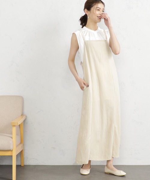 FOUND GOOD（ファウンドグッド）の「Iラインキャミワンピ（ワンピース・レディース・グリーン系5/ブラウン系5/ブラック/アイボリー・S/M/L）」の4枚目の写真