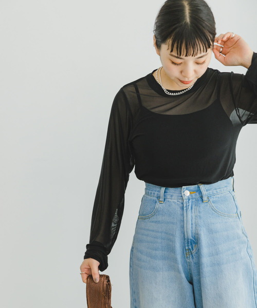 ITEMS URBANRESEARCH(アイテムズ アーバンリサーチ)の「チュールシアーロングTシャツ(Tシャツ/カットソー・レディース・ブラック/ライトブルー/ホワイト・FREE)」の22枚目の写真